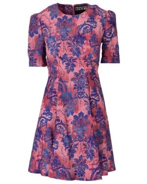 Versace Jeans Couture Couture Floral Printed Crewneck Dress - Purple