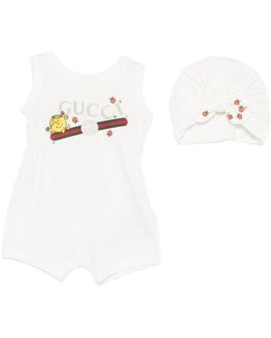 Gucci Logo-Print Shorties And Beanie Set - White