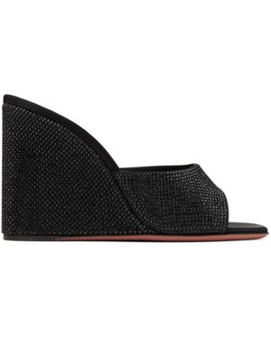 AMINA MUADDI Lupita Crystal Open-Toe Wedges - Black