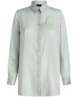 Etro Striped Logo Embroidered Button-Up Shirt - Blue