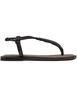 Brunello Cucinelli Embellished Strap Flip-Flops - Brown