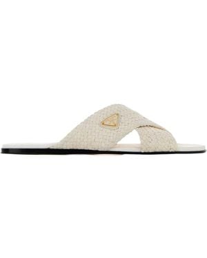 Prada Woven Slide Slippers - White