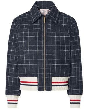 Thom Browne Windowpane Houndstooth Teviot Tweed Jacket - Blue