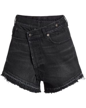 R13 Cross Over Distressed Denim Shorts - Black