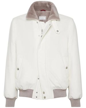 Brunello Cucinelli Cashmere Aviator Jacket - White