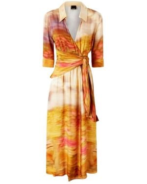 Pinko V-Neck Printed Satin Dress - Orange