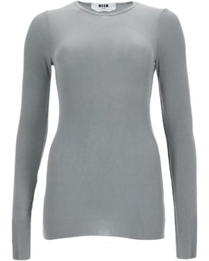 MSGM Ribbed Long-Sleeve Knitted Top - Gray