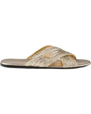 Prada Triangle-Logo Woven Slip-On Sandals - Multicolour