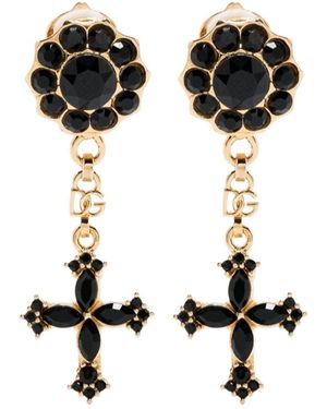 Dolce & Gabbana Cross Drop Clip On Earrings - Black