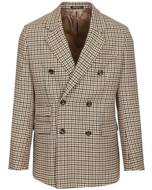 Emporio Armani Double-Breasted Blazer Artan Check Motif - Brown