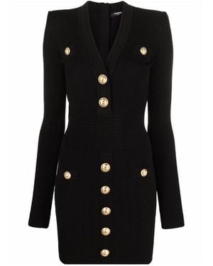 Balmain Logo-Button Ribbed Mini Dress - Black