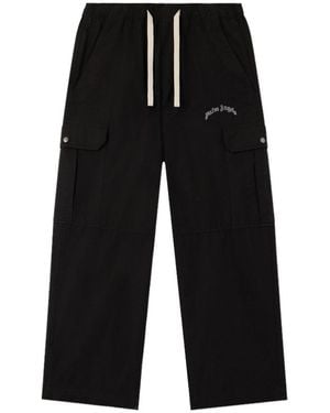 Palm Angels Curved Logo Loose Cargo Trousers - Black