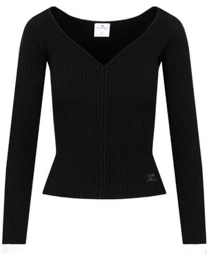 Courreges Courrèges Long Sleeved V-Neck Jumper - Black