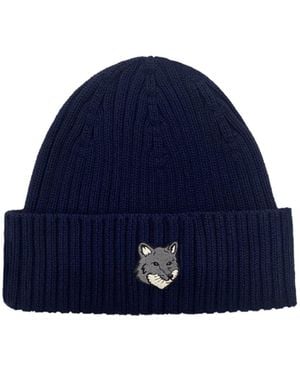 Maison Kitsuné Maison Kitsuné Fox Head Large Beanie - Blue