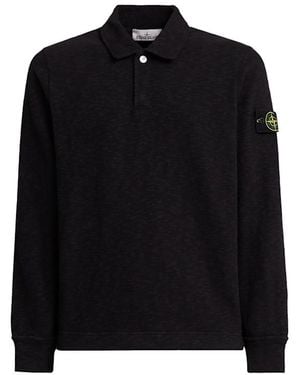 Stone Island L/ Heavy Cotton Jersey Polo - Black