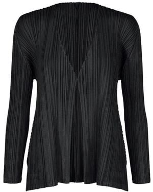 Pleats Please Issey Miyake Pleated Shawl-Collar Jacket - Black
