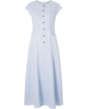 Saloni Sierra Linen Midi Dress - Blue