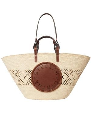 Stella McCartney Logo Raffia Crochet Large Tote Bag - Natural