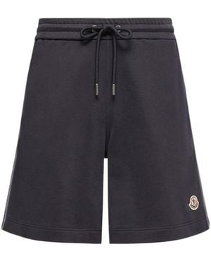 Moncler Striped Trim Cotton Fleece Shorts - Blue