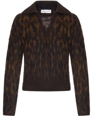 Roberto Collina Leopard Print Collared Knit Sweater - Black