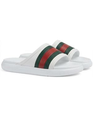 Gucci Web Slide Sandals - White