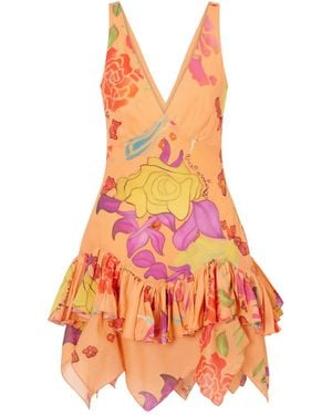 Donde Esteban Guava Flores Ruffled Printed Cotton-Voile Mini Dress - Orange