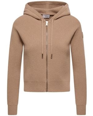 Moncler Logo Patch Zip-Up Cardigan - Natural
