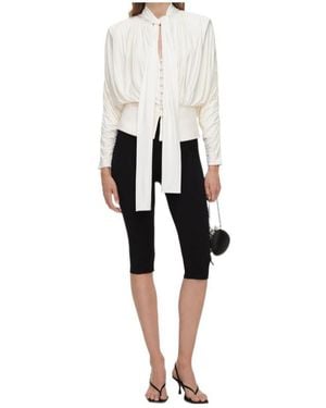 Self-Portrait Cream Tie-Neck Jersey Top - White