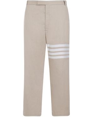 Thom Browne 4-Bar Striped Straight-Leg Trousers - Natural