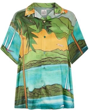 Donde Esteban Magdalena Printed Silk-Blend Satin Shirt - Green