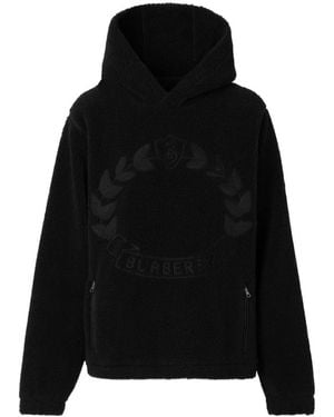Burberry Logo Embroidered Teddy Hoodie - Black