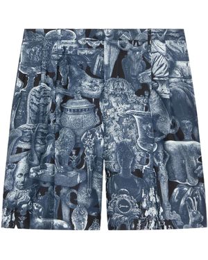 Givenchy Silk Pleated Hubert Objects Shorts - Blue