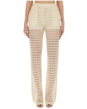 Alysi Macrame Straight-Leg Semi-Sheer Pants - Natural