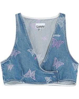 Ganni Sleeveless Denim Cropped Top - Blue