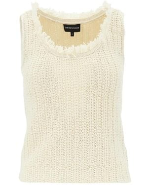 Emporio Armani Frayed-Neck Knitted Top - Natural