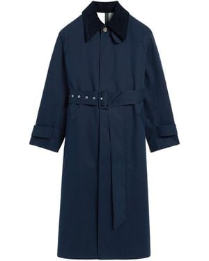 Ami Paris Belted Cotton Trench Coat - Blue