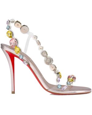 Christian Louboutin Rosa Z Calf Leather Jewel-Detail Heeled Sandals 100 - Pink