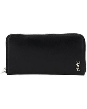 Saint Laurent Leather Logo-Plaque Wallet - Black