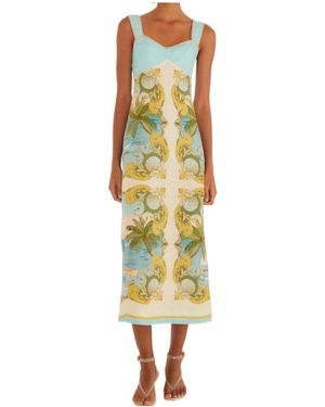 FARM Rio Royal Sea Tropical-Print Sleeveless Midi Dress - Yellow