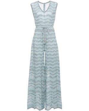 D.exterior Chevron Wide-Leg Jumpsuit - Blue