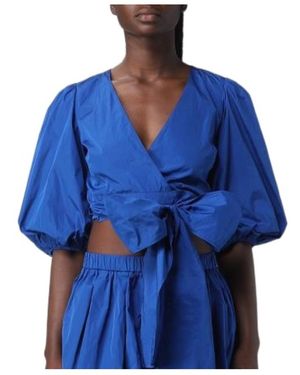 RED Valentino Puff Sleeve Taffeta Top - Blue