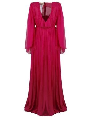 Gucci Chiffon Ruffled Pleated Maxi Dress - Red
