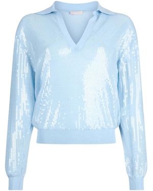 Liu Jo Sequined V-Neck Knit Sweater - Blue