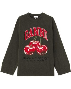 Ganni Oversized Graphic Jumper - Green