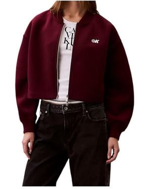 Calvin Klein Logo-Detail Balloon-Sleeve Bomber Jacket - Red