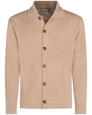 Canali Button-Up Shirt Collar Cardigan - Natural