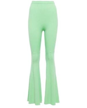 Self-Portrait Rib-Knitted High-Rise Flared Trousers - Green