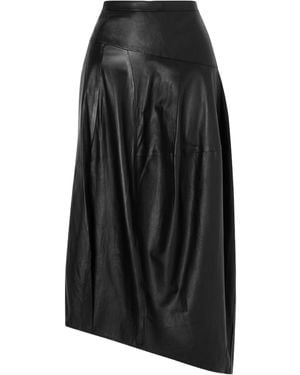 Tibi Asymmetric Leather Midi Skirt - Black