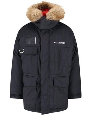 Balenciaga Logo Reversible Down Jacket - Blue
