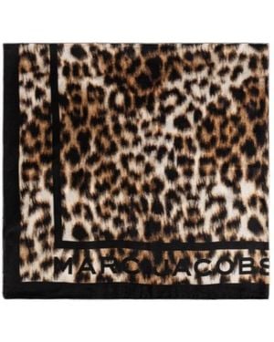 Marc Jacobs Leopard Printed Logo Detailed Scarf - Black